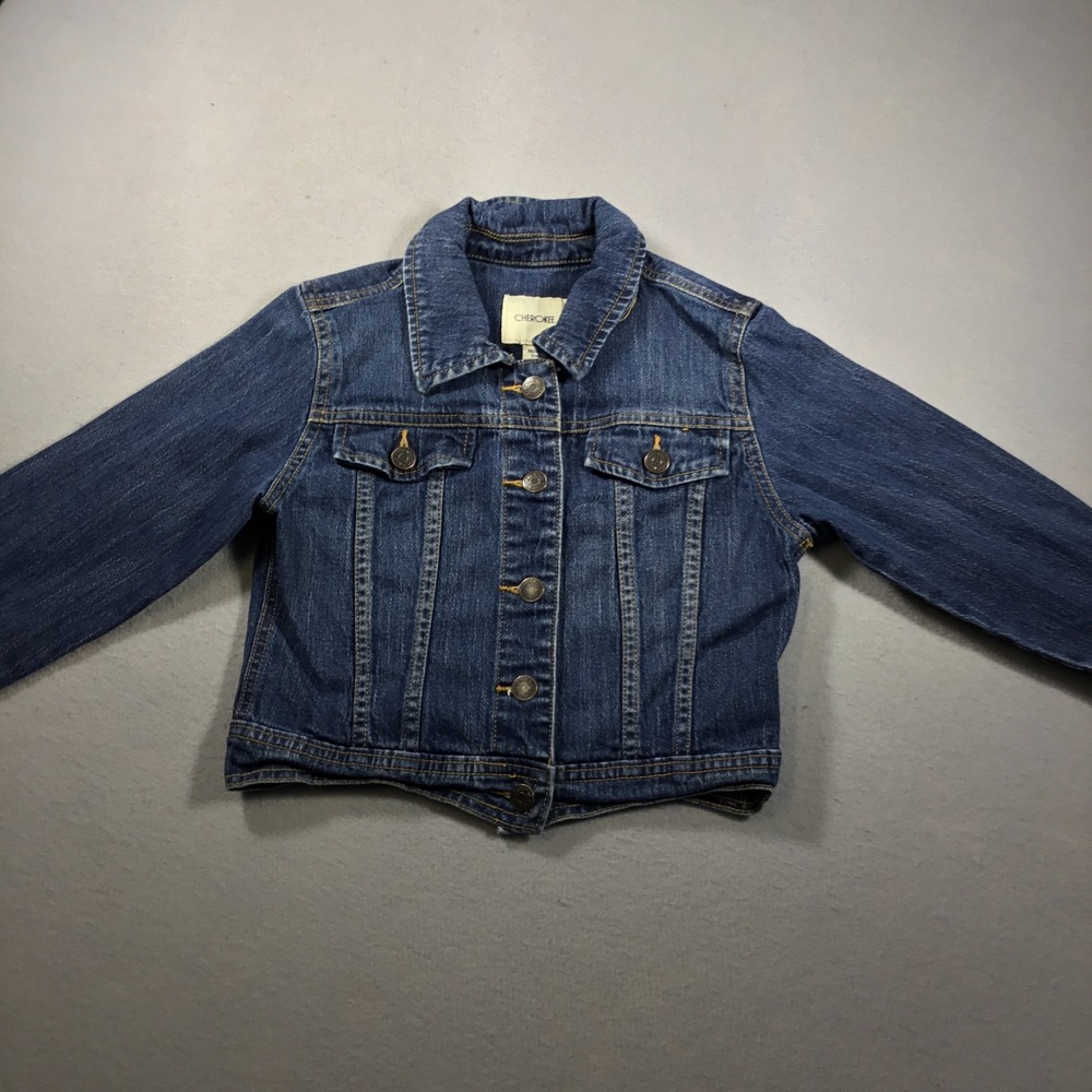 Cherokee Girls Medium Wash Denim Trucker Jacket Size M 7/8 Blue Jean Layer